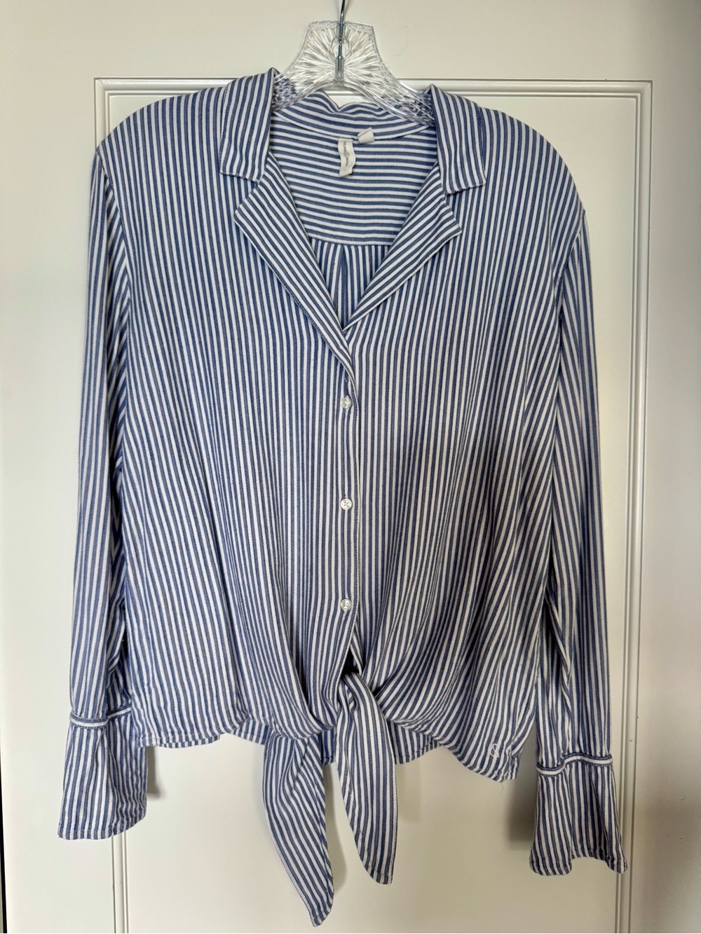Treasure & Bond Striped Button-Front Tie Hem Top - Blue/White